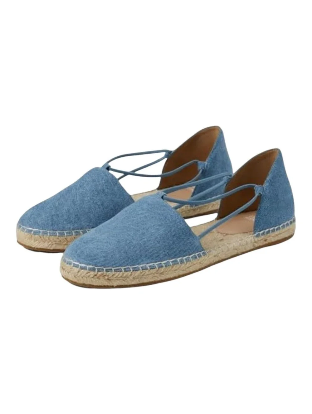 Eileen Fisher Lee Espadrille Flats Sz 7.5 Leather Denim-Printed Costal Vacation